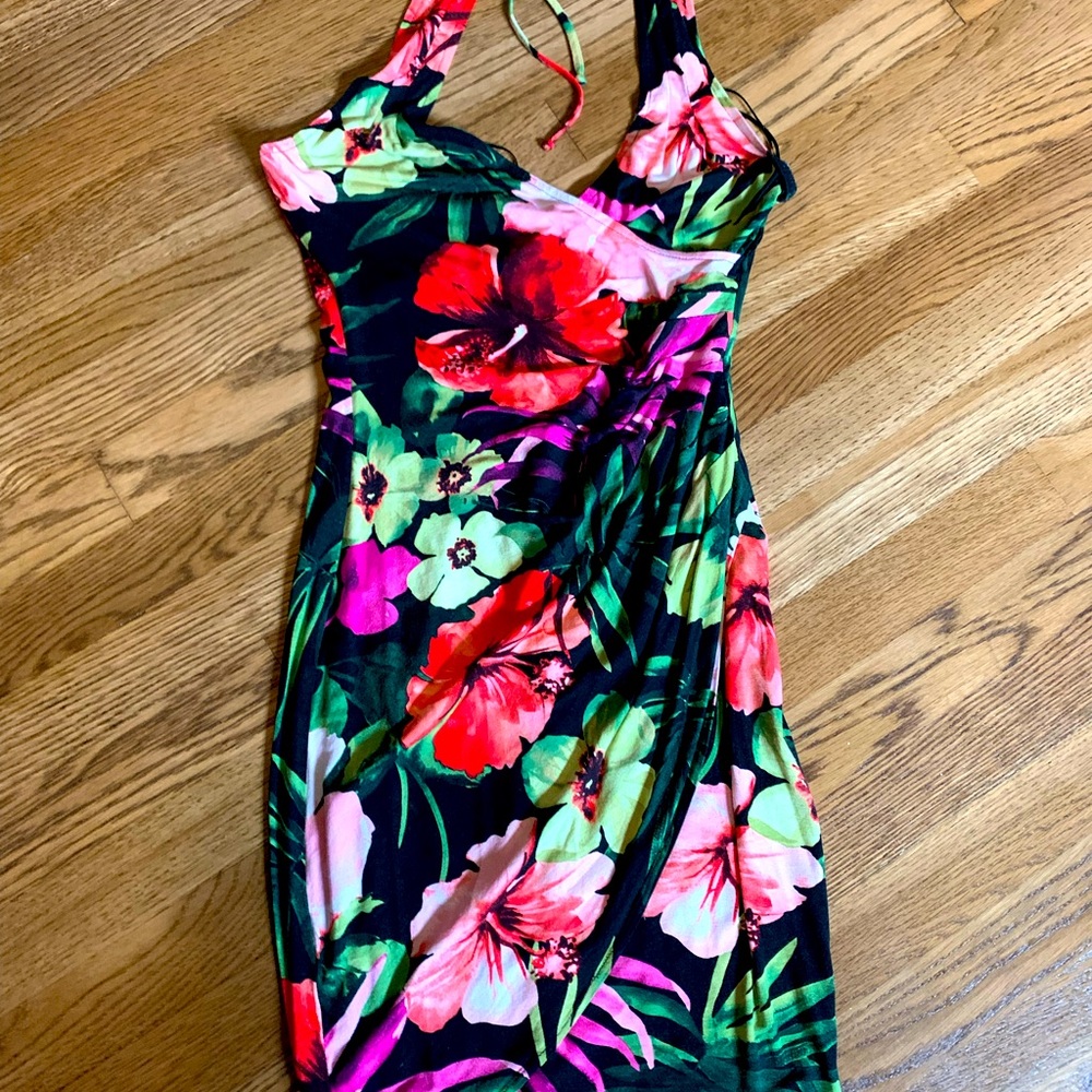 COPY - Tropical halter dress with open back from Cache!